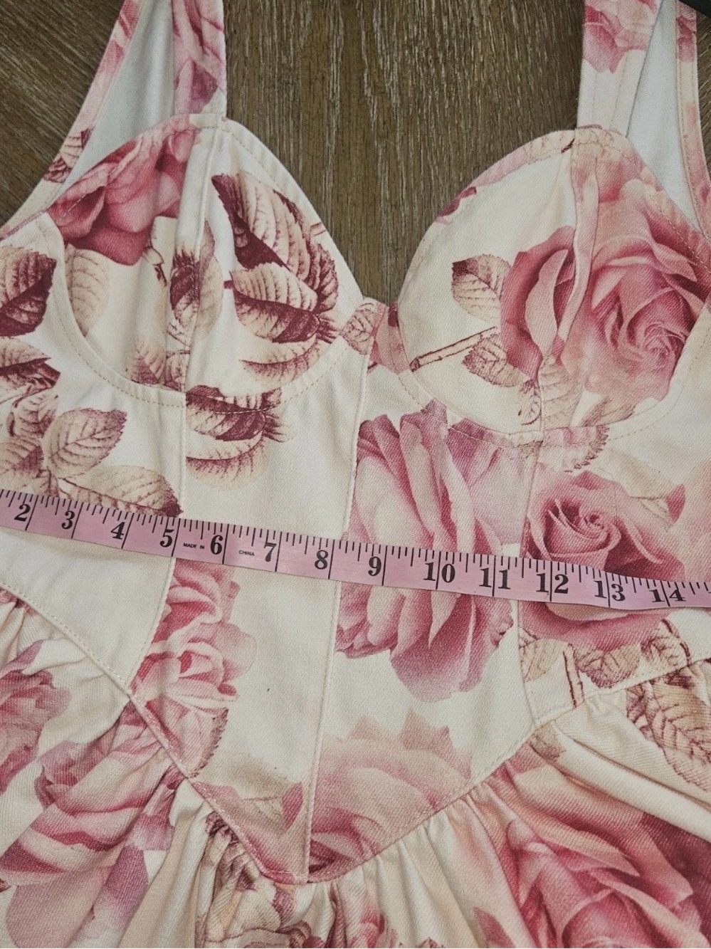 ASOS LUXE Denim Corset Garden Dress Shabby Chic Feminine Pink Roses Party 12 - Picture 14 of 14